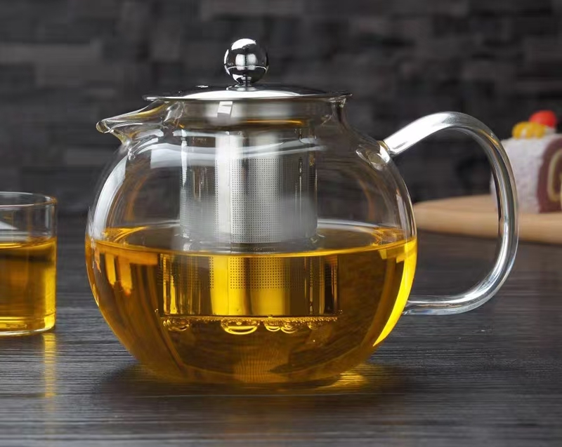 Stove Top Round Glass Teapot Tea Kettle With Stainless Steel Filter