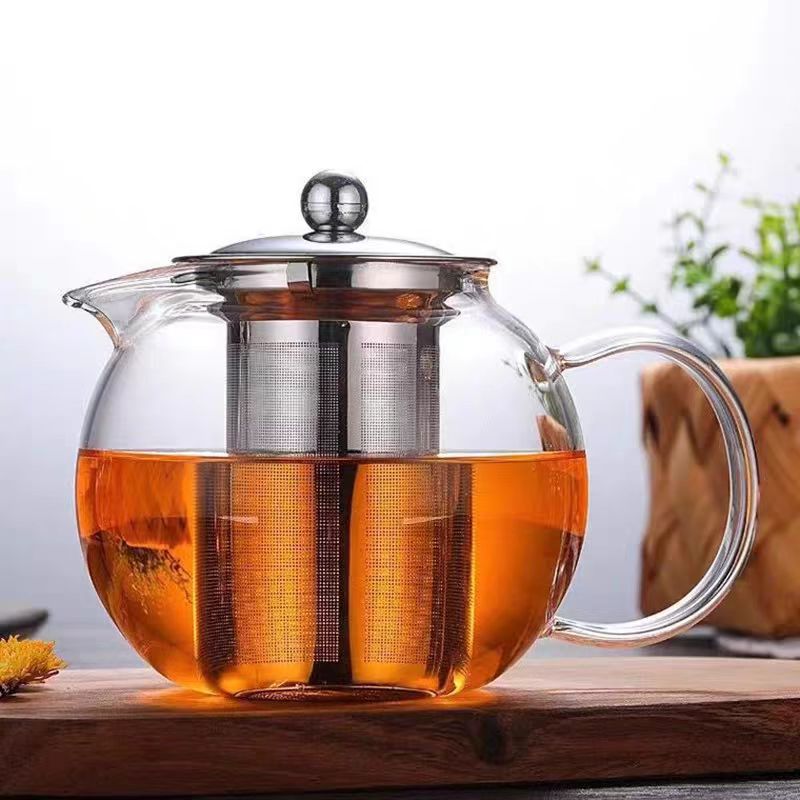 Stove Top Round Glass Teapot Tea Kettle With Stainless Steel Filter