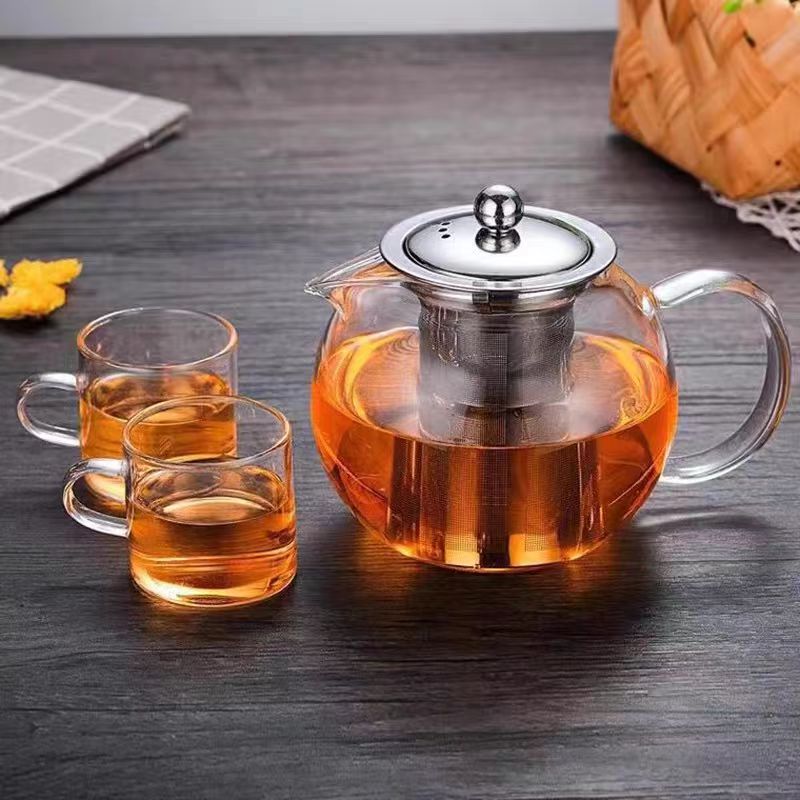 Stove Top Round Glass Teapot Tea Kettle With Stainless Steel Filter