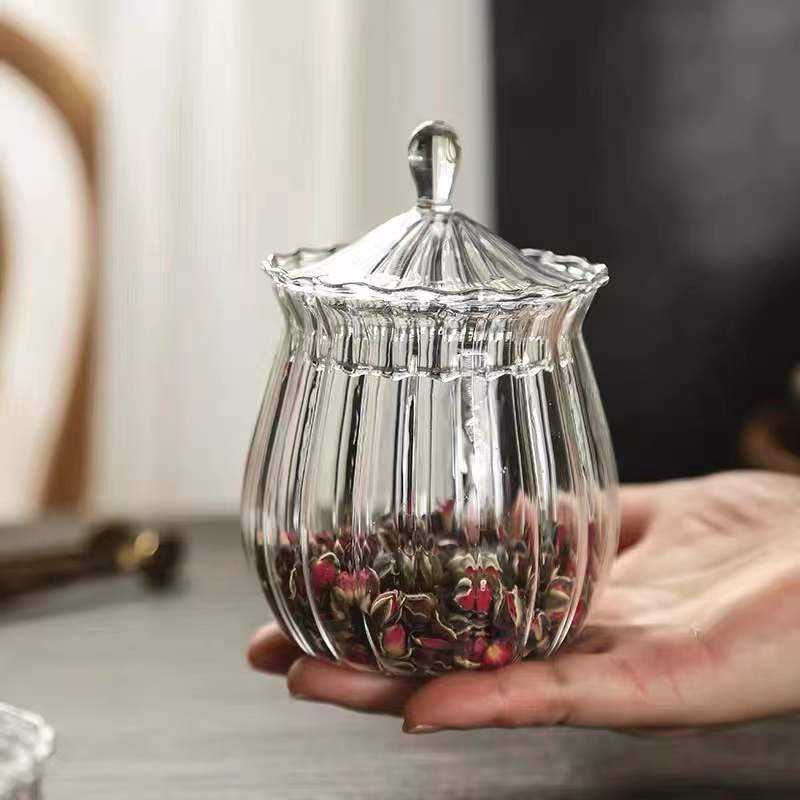 Handmade Clear Dustproof Borosilicate Glass Candy Jar with Lid