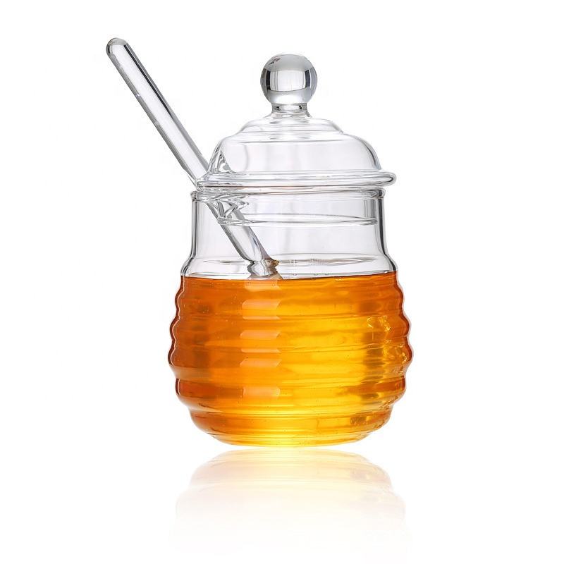 Clear Borosilicate Glass Honey Jar With Glass Honey Stick