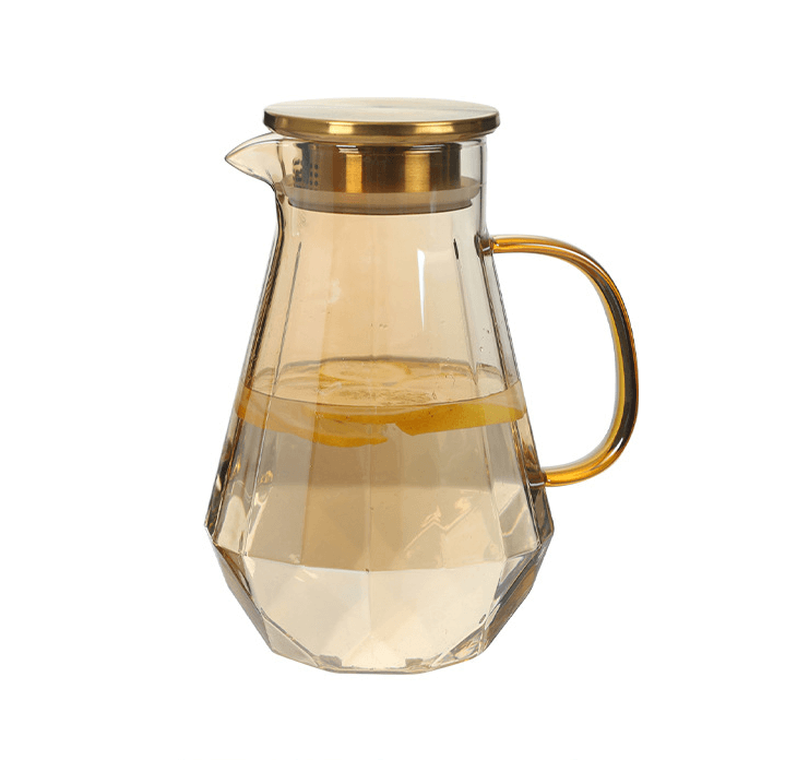 Colored Glass Water Tap Jug With Stainless Steel Lid