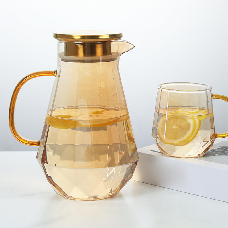 Colored Glass Water Tap Jug With Stainless Steel Lid