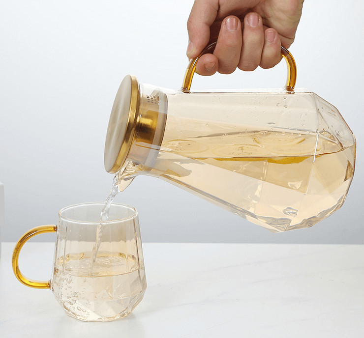 Colored Glass Water Tap Jug With Stainless Steel Lid