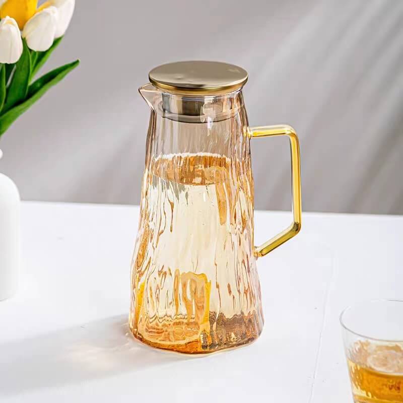 Colored Glass Water Tap Jug Pitcher With Lid