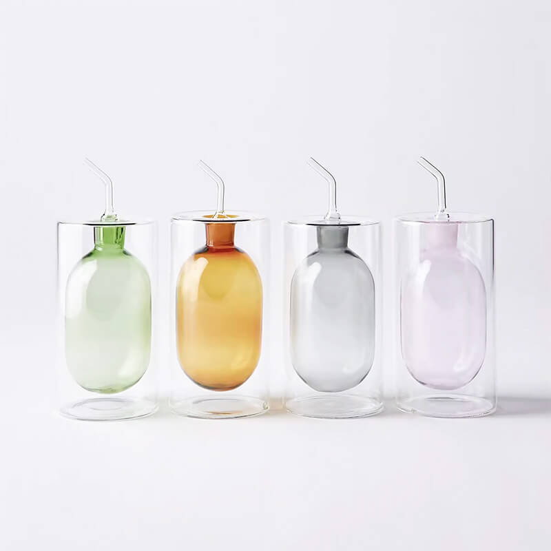 Wholesale Customized Glass Oil Dispenser Bottle for Kitchen Glass Colored Oil and Vinegar Cruet with Spout