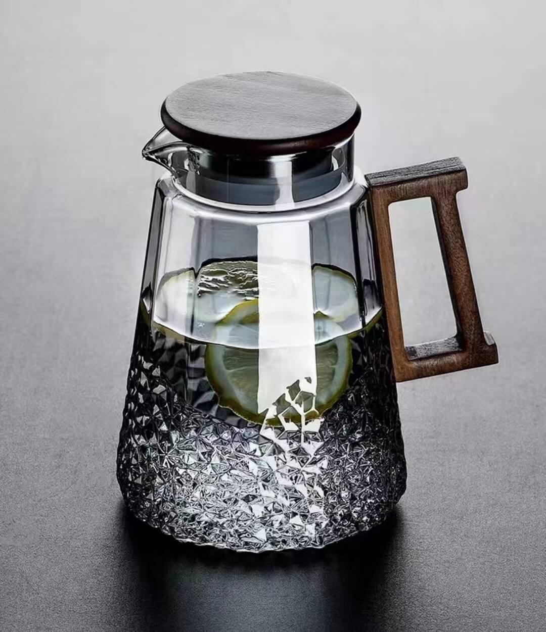 Black Glass Iced Tea Vintage Jug With Lid And Wooden Handle