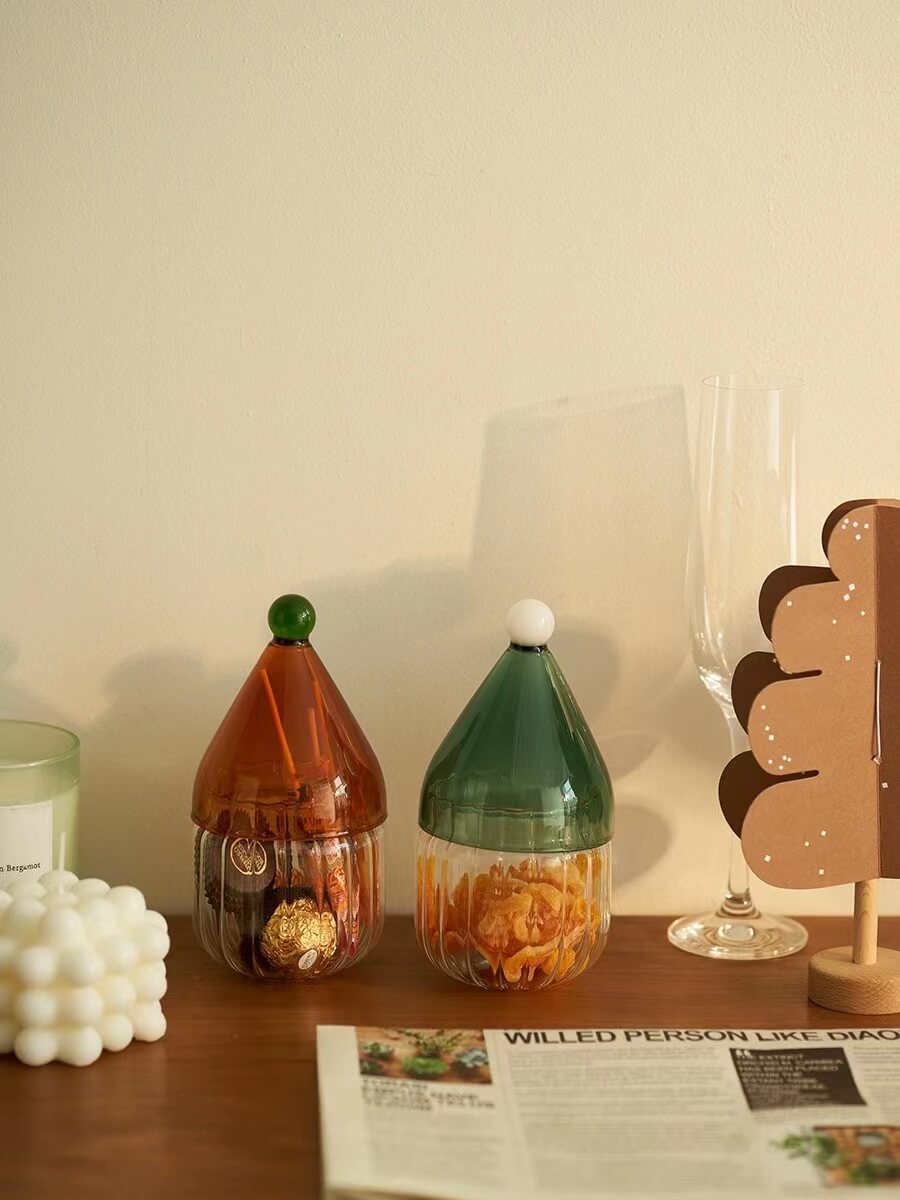 Coloured Cartoon Glass Food Snack Storage Canisters With Glass Cover