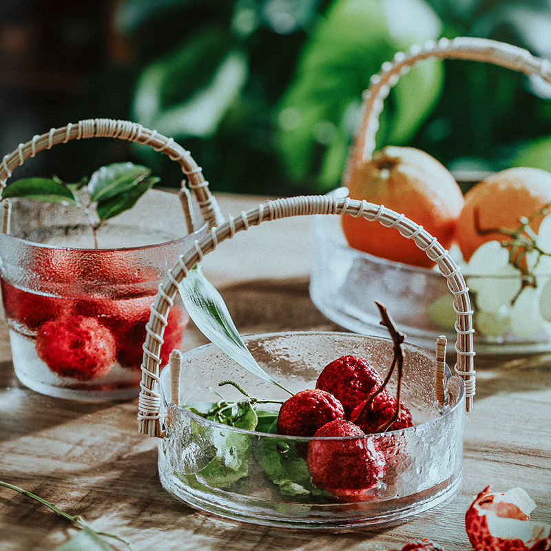 Creative Glass Storage Basket Tray With Double Handle Home Use