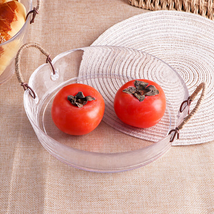 Creative Glass Storage Basket Tray With Double Handle Home Use