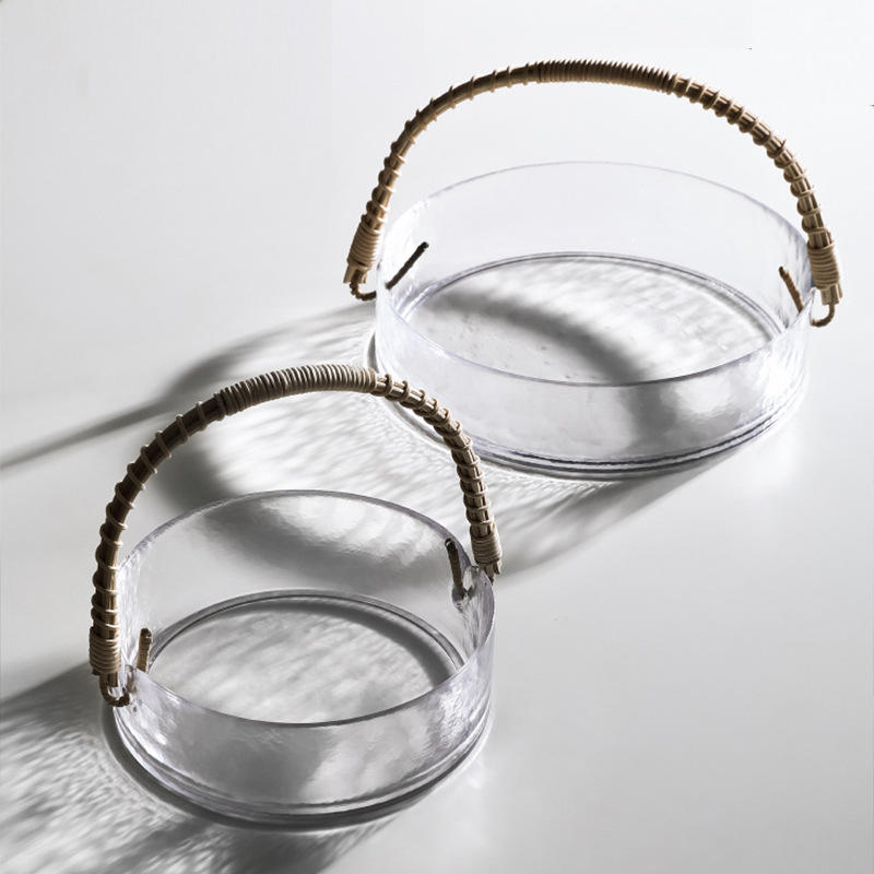 Creative Glass Storage Basket Tray With Double Handle Home Use