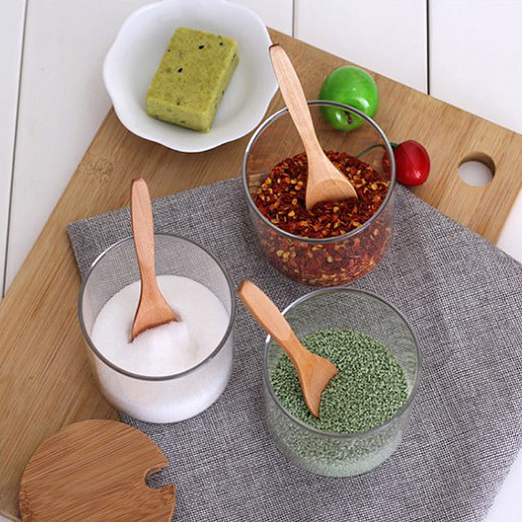 3 Piece Glass Spice Storage Jars Set With Spoon And Tray