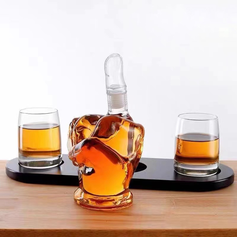 Middle Finger Glass Whiskey Decanter Set With Glasses Set And Base