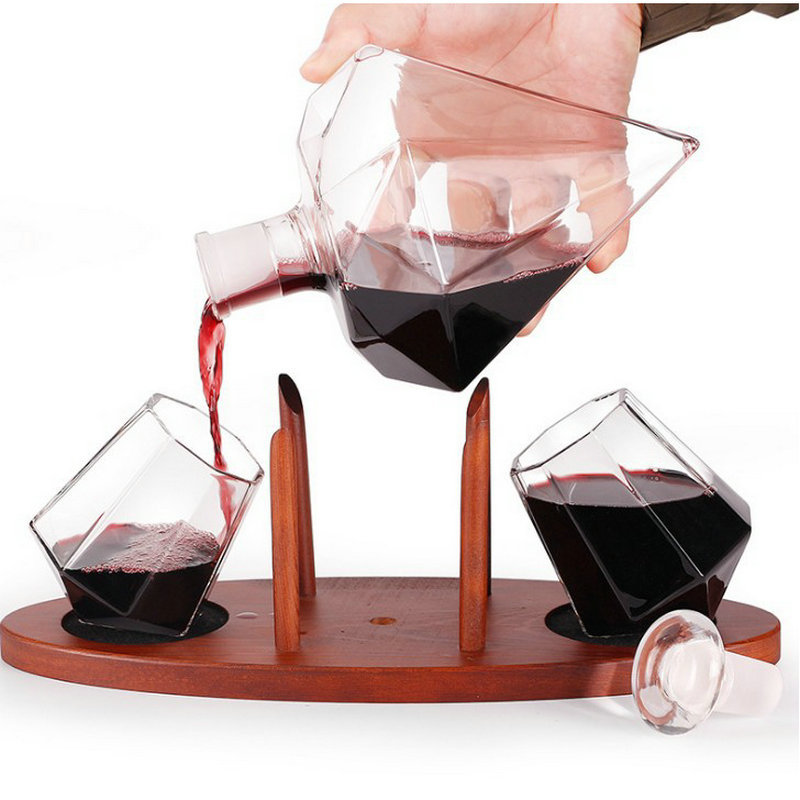 Unique Modern Handmade Glass Diamond Whiskey Wine Glass Decanter Set With Glasses