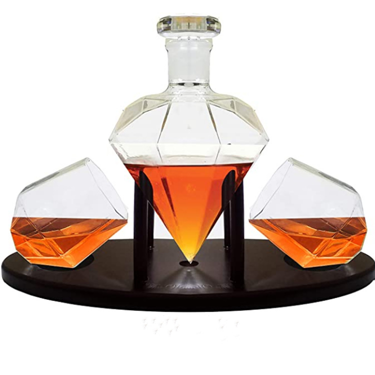 Unique Modern Handmade Glass Diamond Whiskey Wine Glass Decanter Set With Glasses