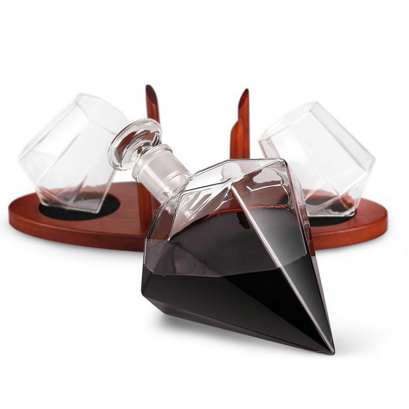 Unique Modern Handmade Glass Diamond Whiskey Wine Glass Decanter Set With Glasses