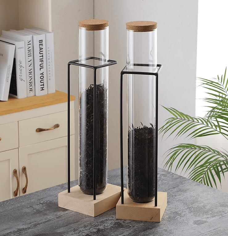 Airtight Tall Glass Storage Display Jar With Metal Support