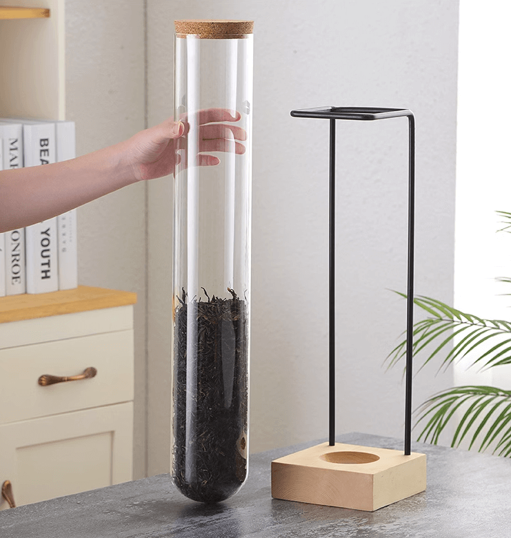Airtight Tall Glass Storage Display Jar With Metal Support