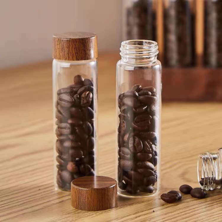 Mini Glass Spice Storage Jar Set With Air Tight Wood Lid And Tray