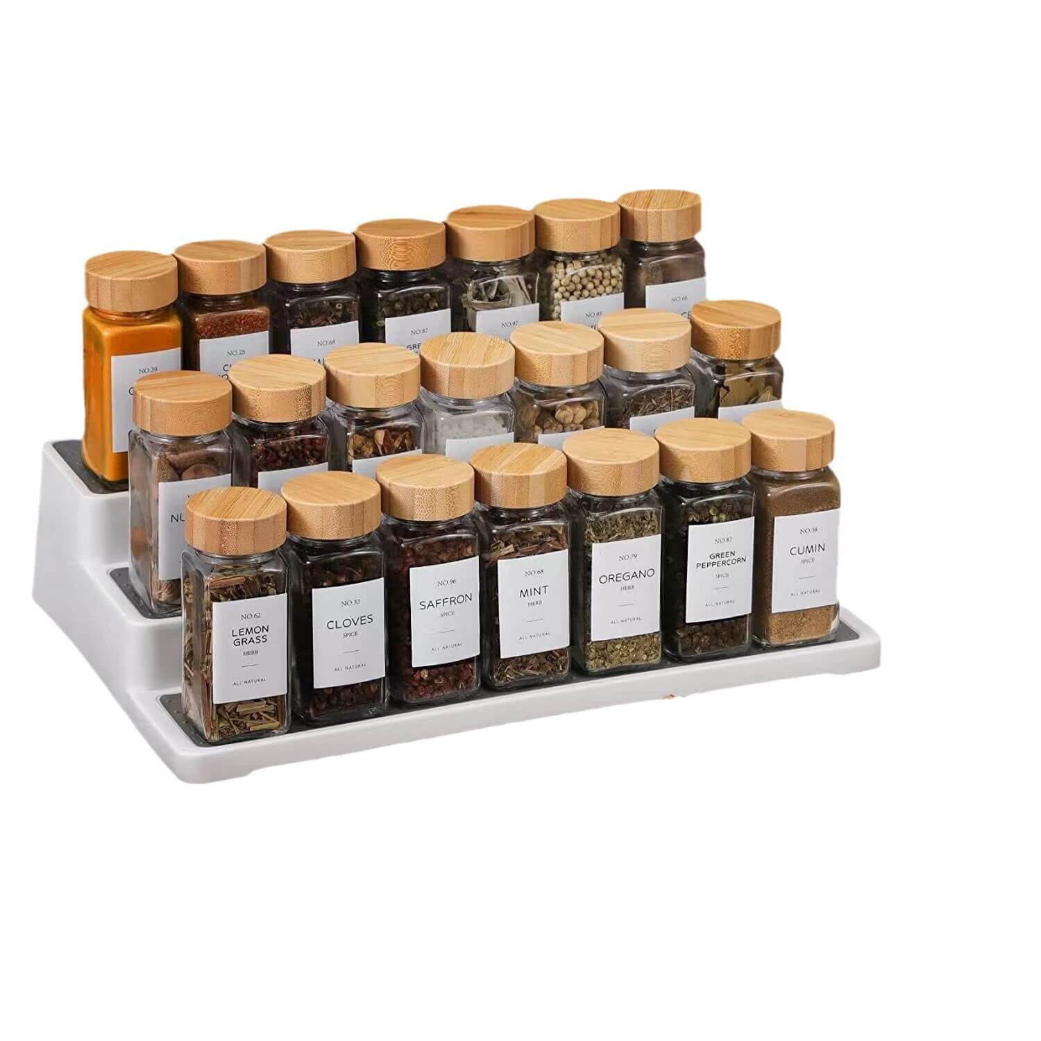 Mini Glass Spice Storage Jar Set with Air Tight Wood Lid and Label Home Use