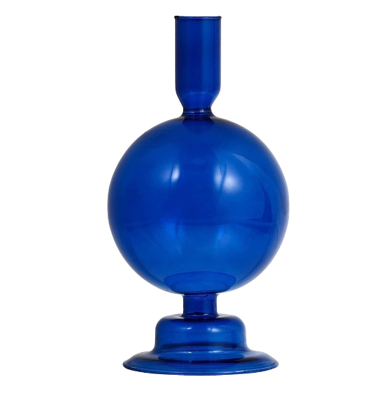 blue small round glass cylinders votives candlesticks