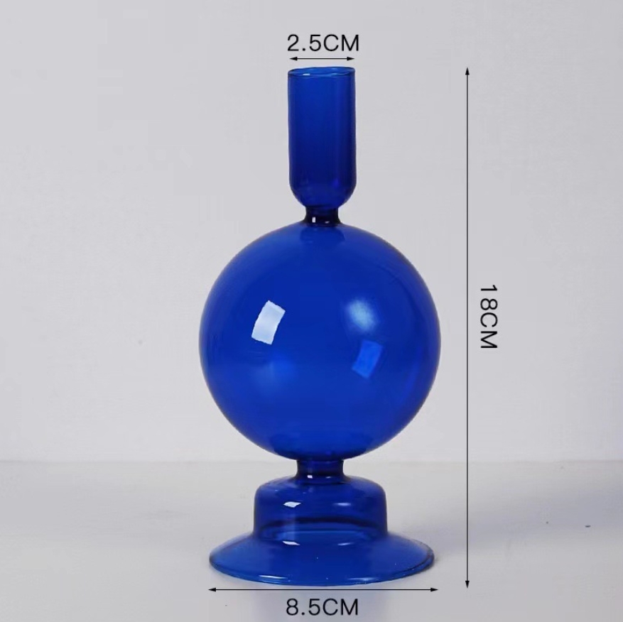 blue small round glass cylinders votives candlesticks