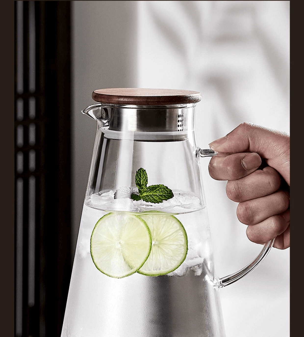 Heat Resisting Square Glass Iced Tea Pitcher With Lid