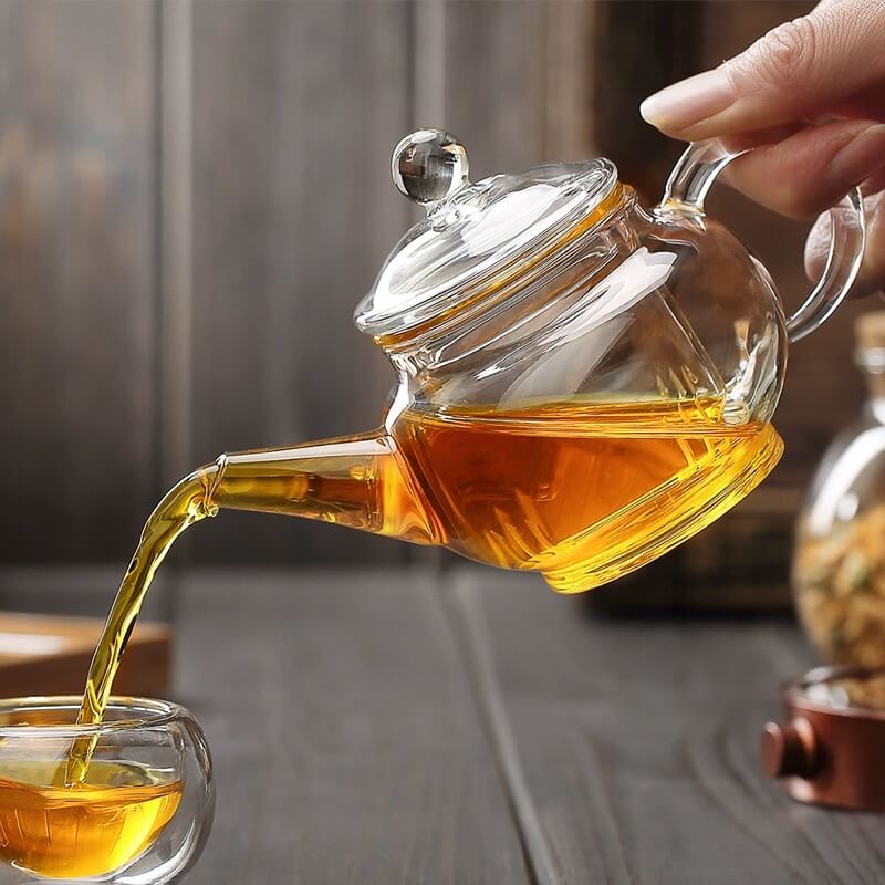 blooming glass teapot