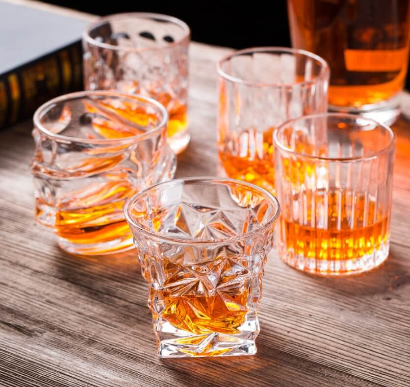 wedge glass plaid whiskey scotch drinking glasses