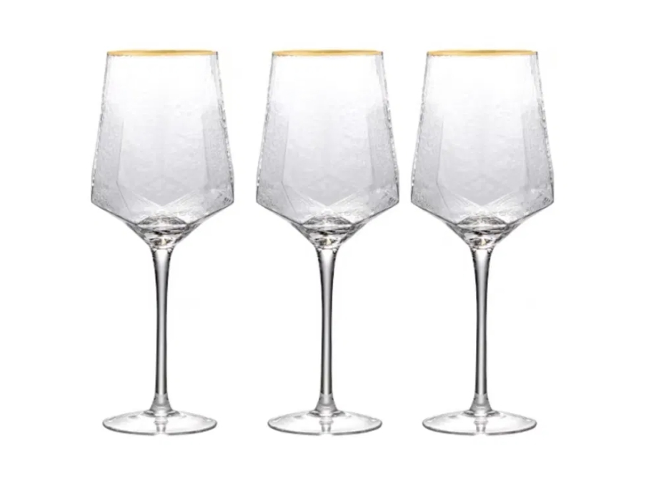 red gold rimmed crystal glasses wine goblets