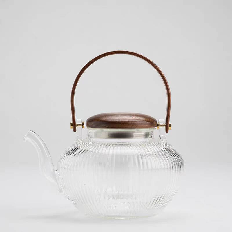 Clear Glass Strainer Teapot Press Wooden Handle