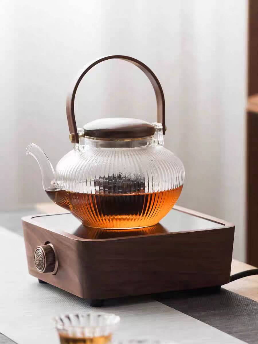 Clear Glass Strainer Teapot Press Wooden Handle