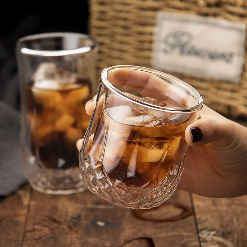 Clear Double Wall Glass Cups For Whiskey Brandy Drinking