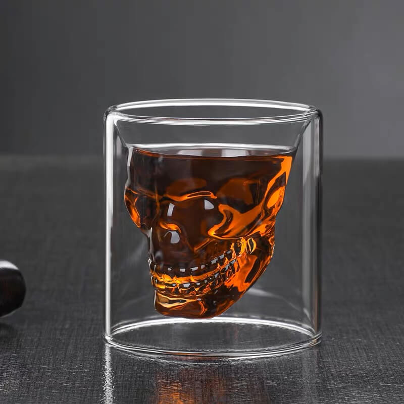 Party Drinking Whiskey Brandy Double Layer Skull Shot Glasses