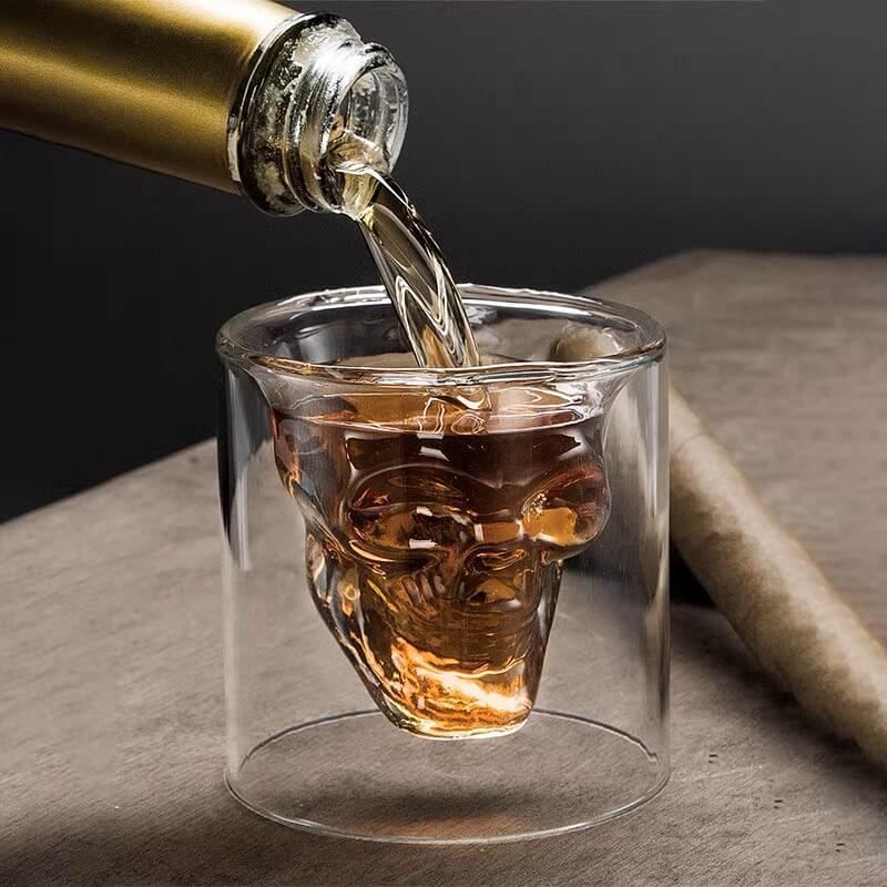 Party Drinking Whiskey Brandy Double Layer Skull Shot Glasses