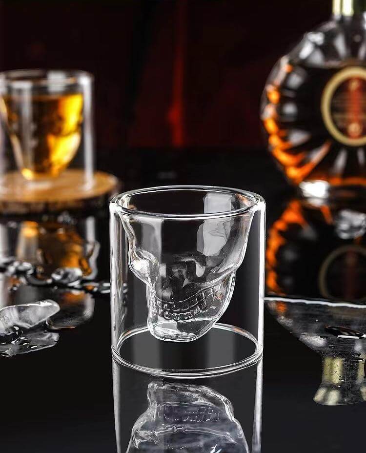Party Drinking Whiskey Brandy Double Layer Skull Shot Glasses