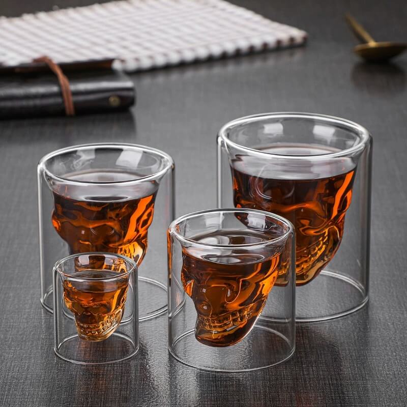 Party Drinking Whiskey Brandy Double Layer Skull Shot Glasses