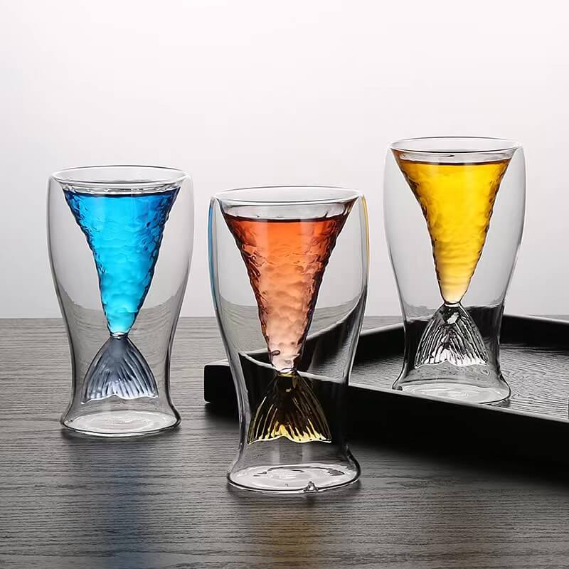Double Wall Mermaid Tail Wine Glasses For Beer Whiskey Cocktail