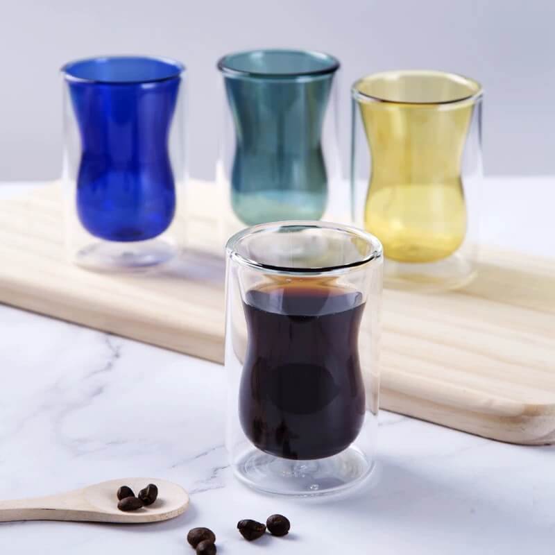 Coloured Double Wall Glass Tea Espresso Cups