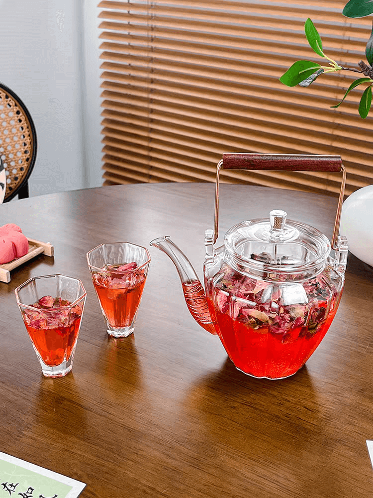 Stovetop Clear Glass Kettle Teapot On Stove