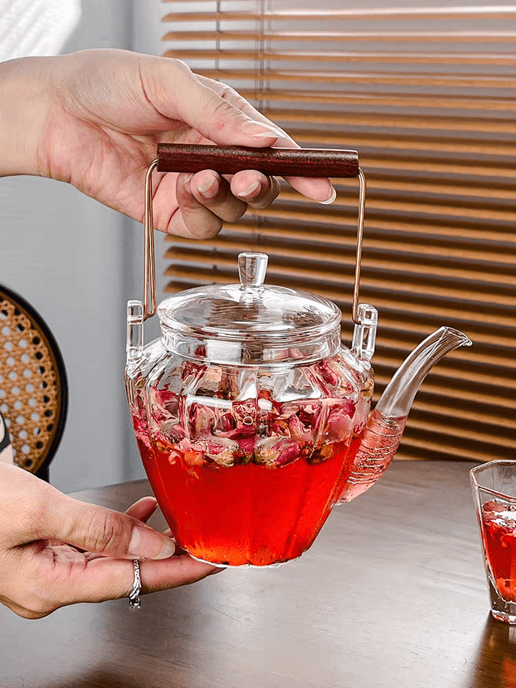 Stovetop Clear Glass Kettle Teapot On Stove