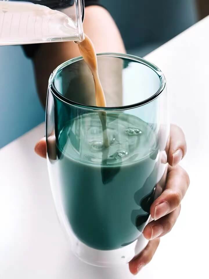 Coloured Double Layer Insulated Glass Cups Coffee Water Juice Drinking Glasses