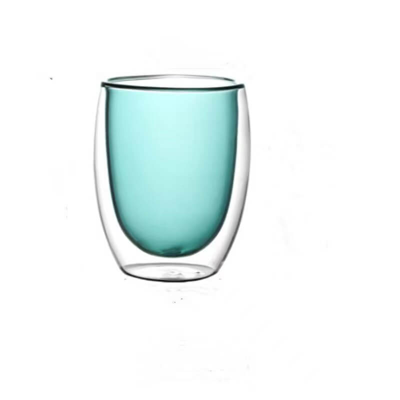 Coloured Double Layer Insulated Glass Cups Coffee Water Juice Drinking Glasses