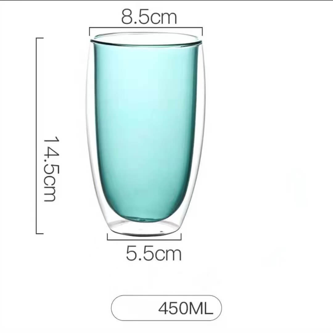 Coloured Double Layer Insulated Glass Cups Coffee Water Juice Drinking Glasses