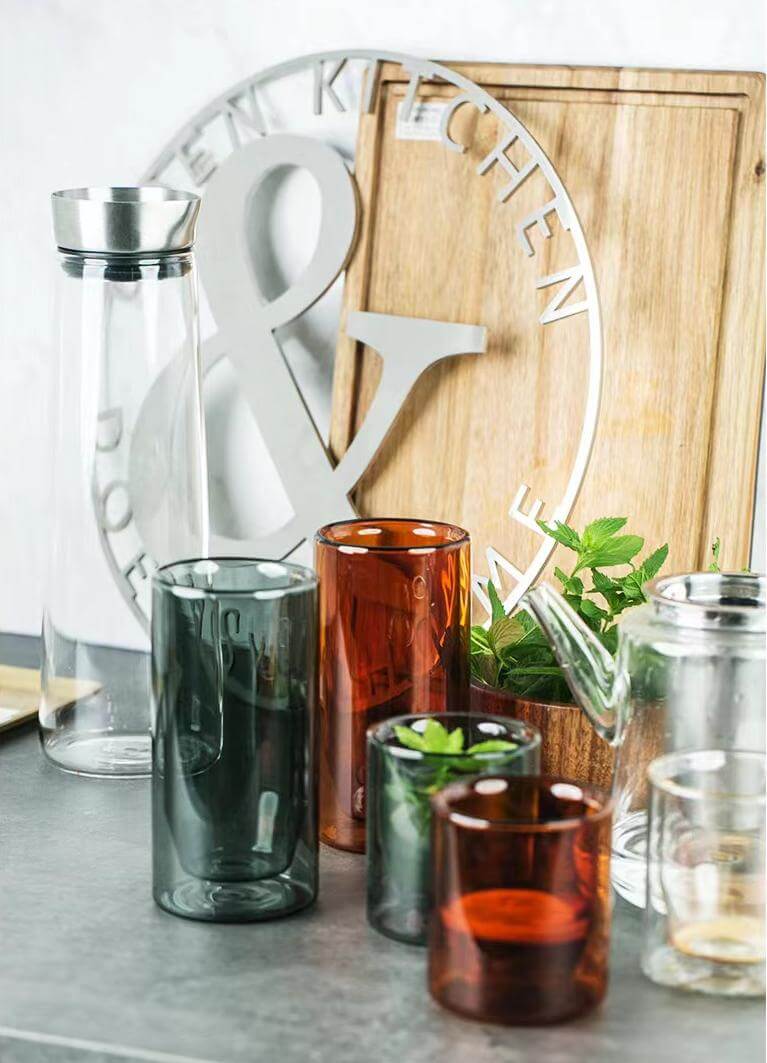 Coloured Double Walled Glass Mugs Cappuccino Glasses