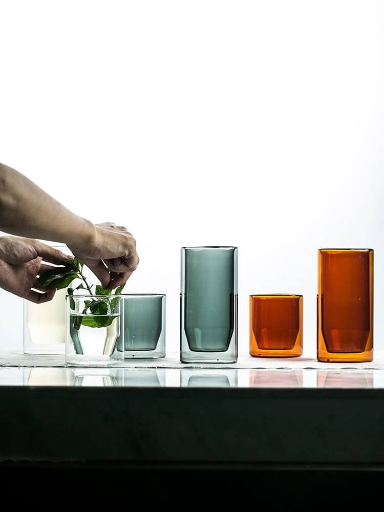 Coloured Double Walled Glass Mugs Cappuccino Glasses