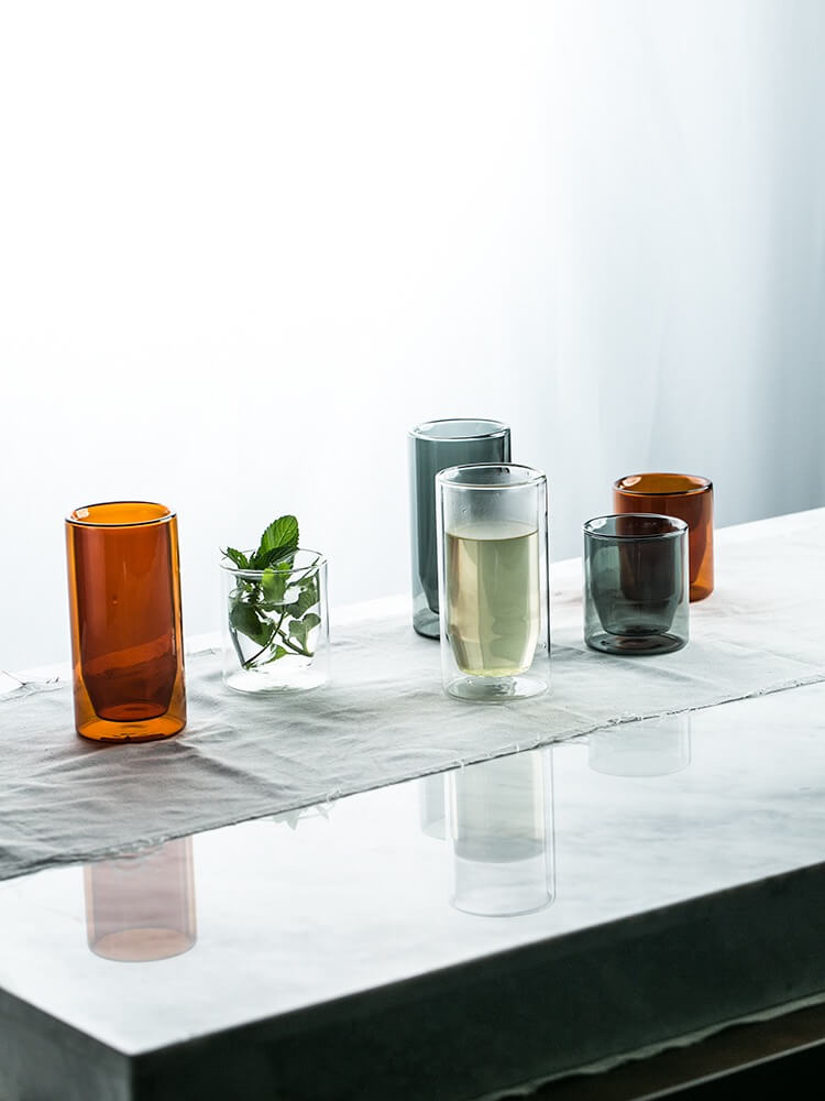 Coloured Double Walled Glass Mugs Cappuccino Glasses