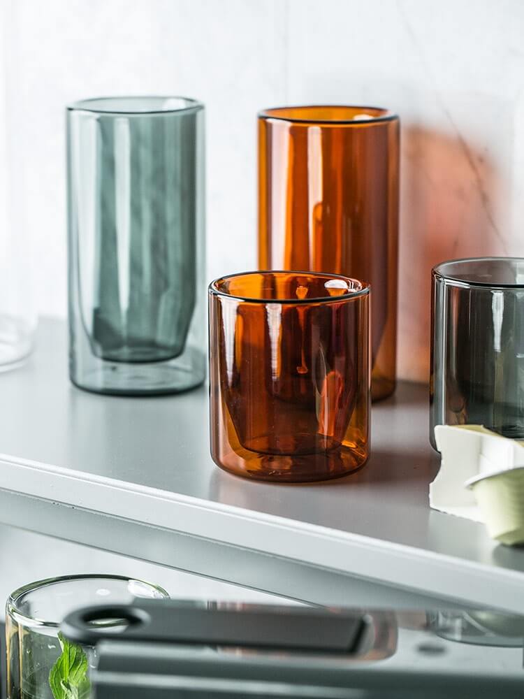 Coloured Double Walled Glass Mugs Cappuccino Glasses