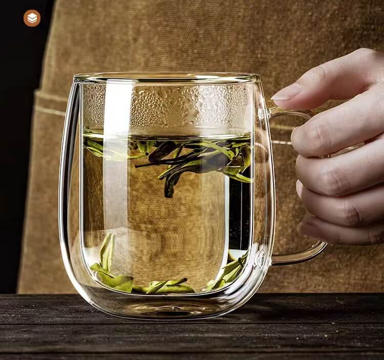 Double Walled Glass Coffee Drinking Mug With Handle