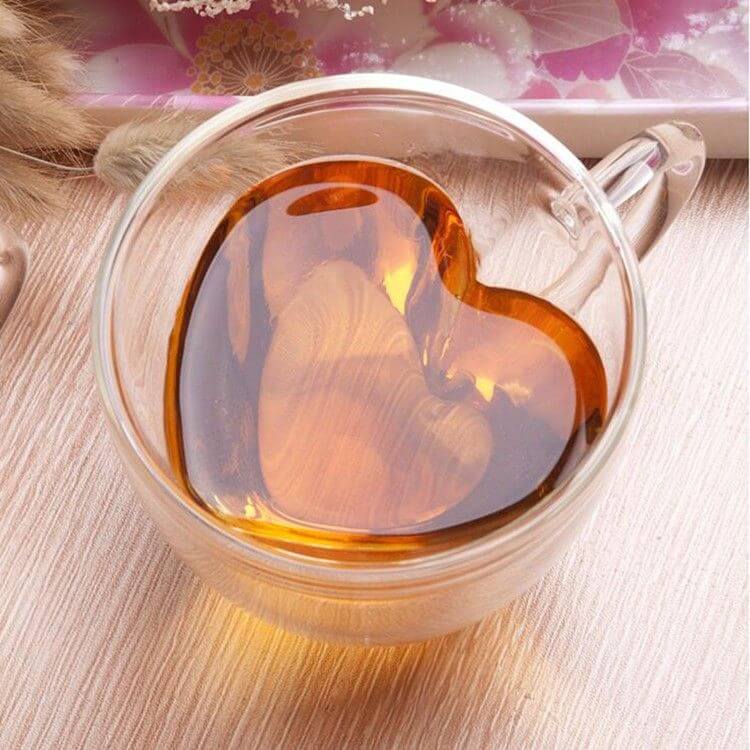 Double Wall Layer Glass Heart Cap Cappuccino Mugs
